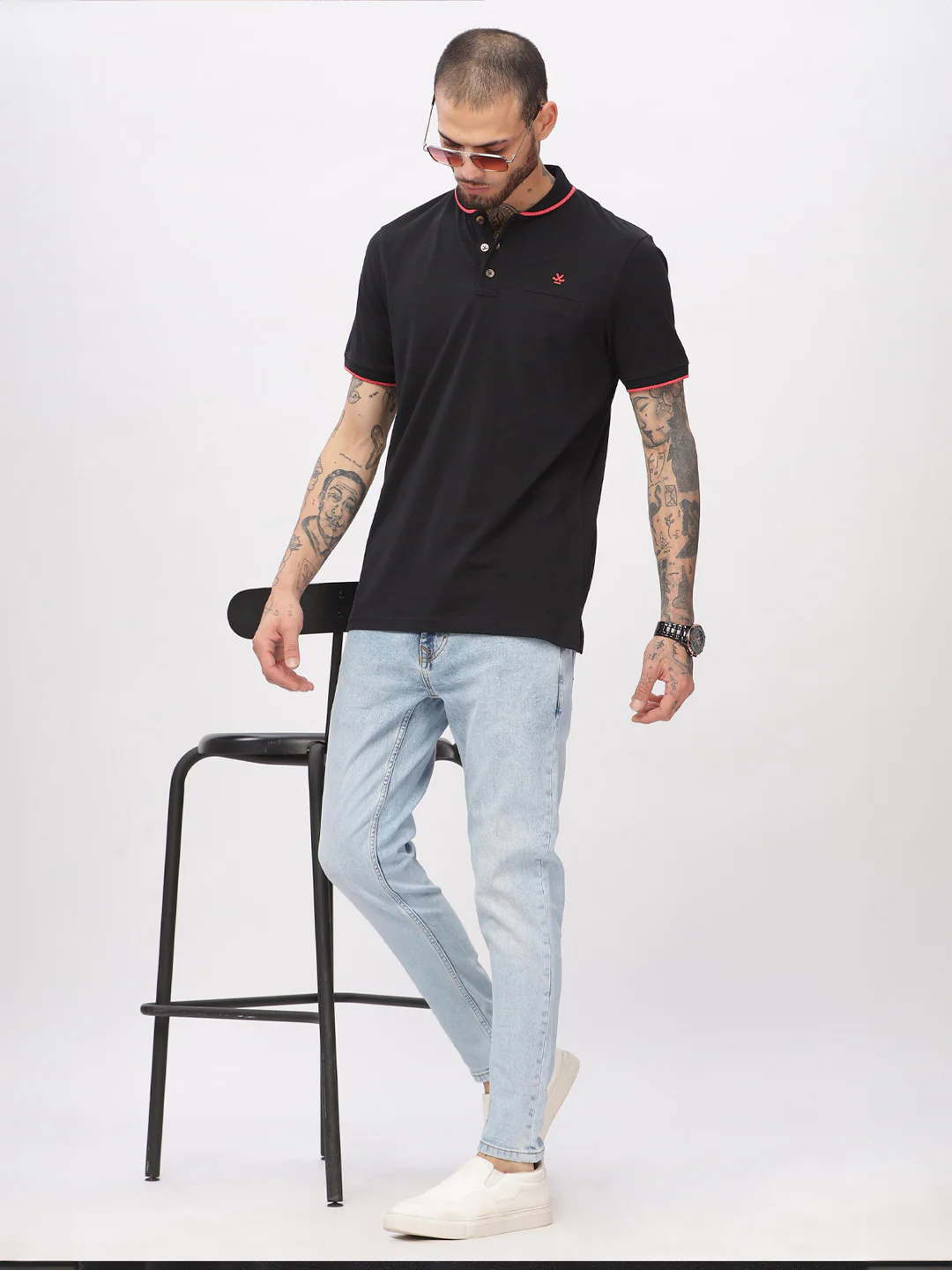 Solid Lines Black Polo T-Shirt - Image 2