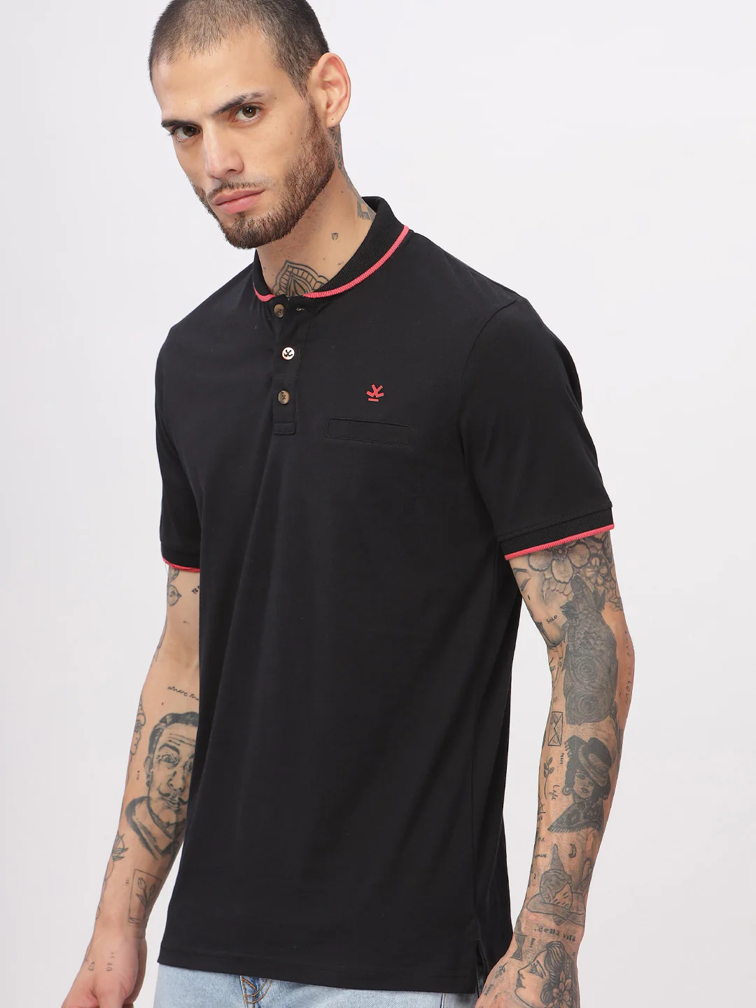 Solid Lines Black Polo T-Shirt - Image 4