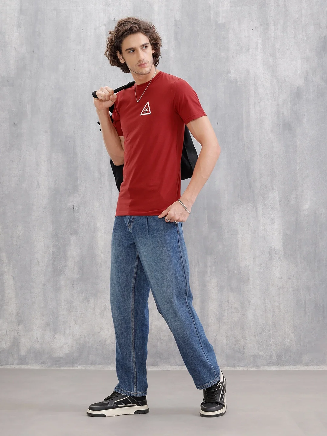 Solid Logo Slim Fit Crewneck T-shirt | Red - Image 2