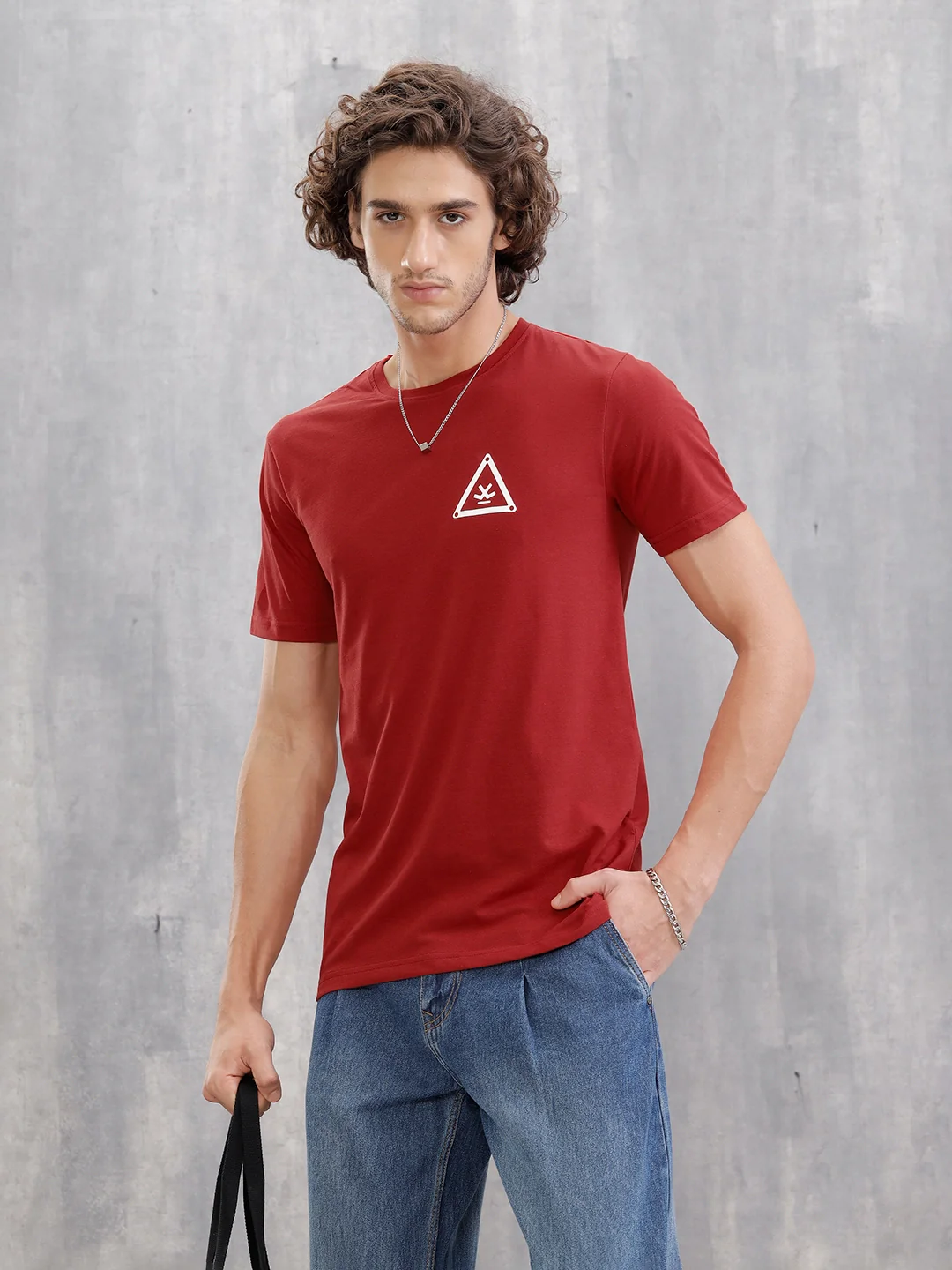Solid Logo Slim Fit Crewneck T-shirt | Red - Image 5