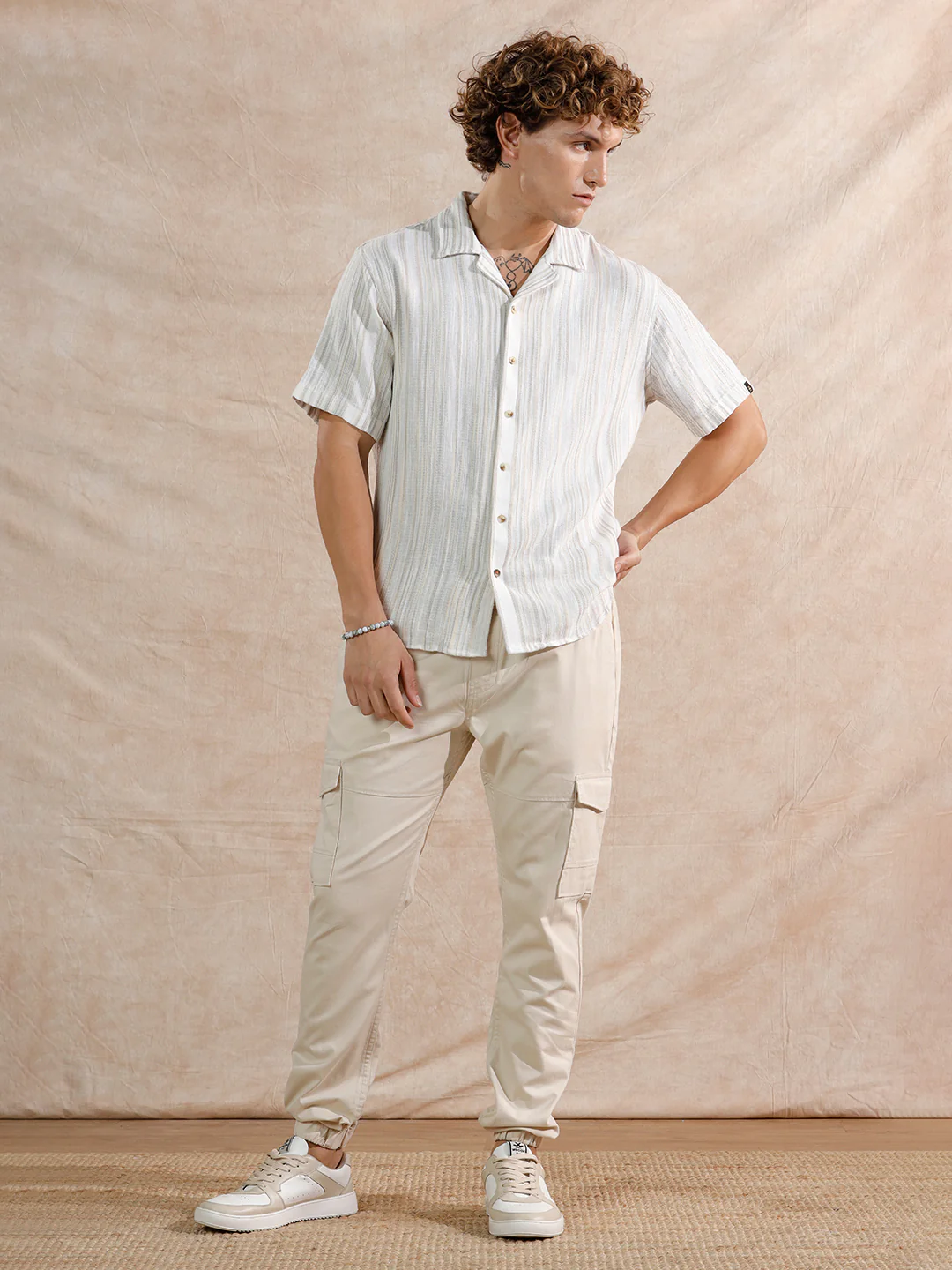 Solid Cotton Blend Jogger | Beige - Image 2