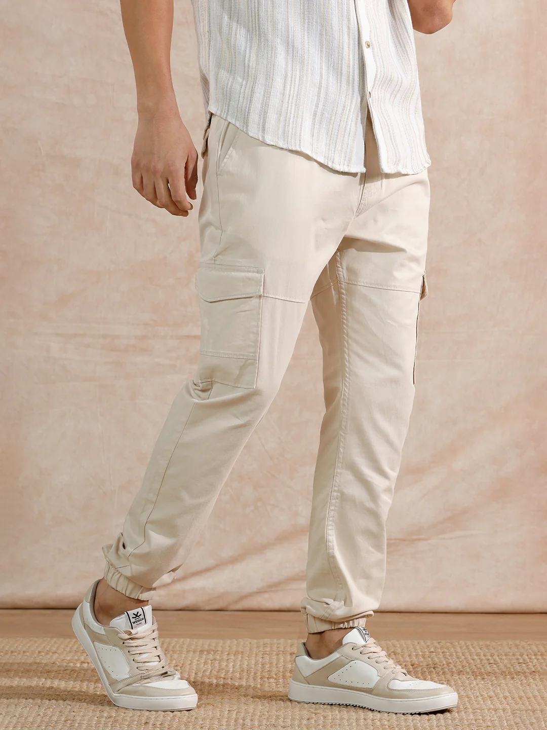Solid Cotton Blend Jogger | Beige - Image 4