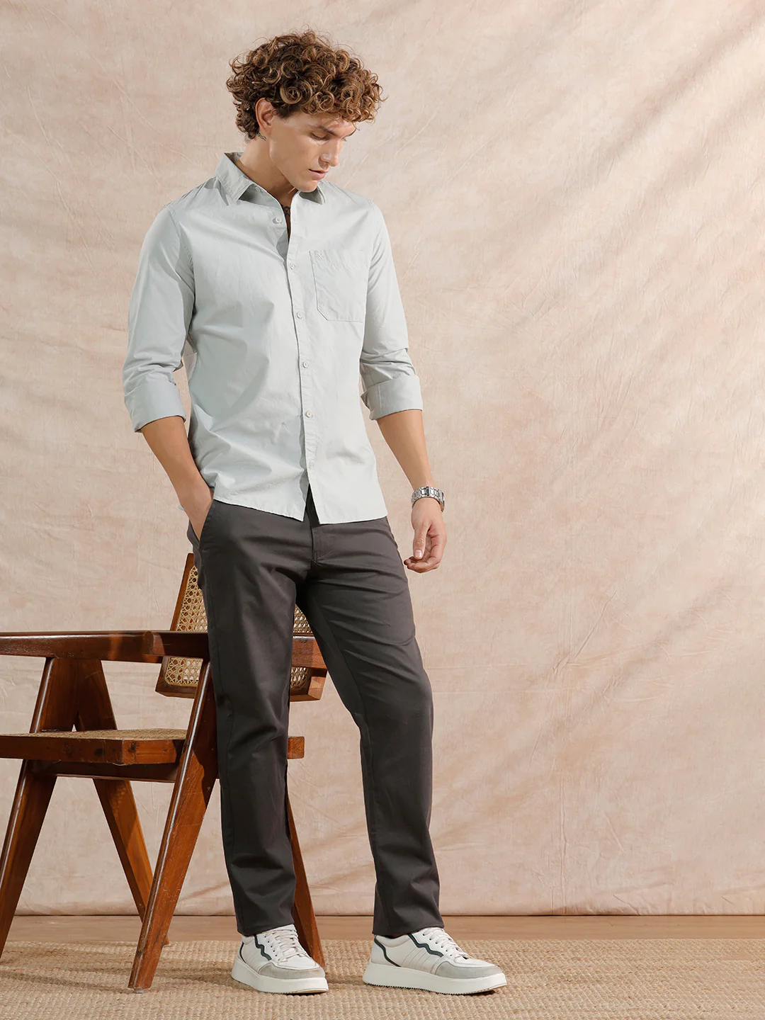 Solid Cotton Blend Trouser | Grey - Image 2