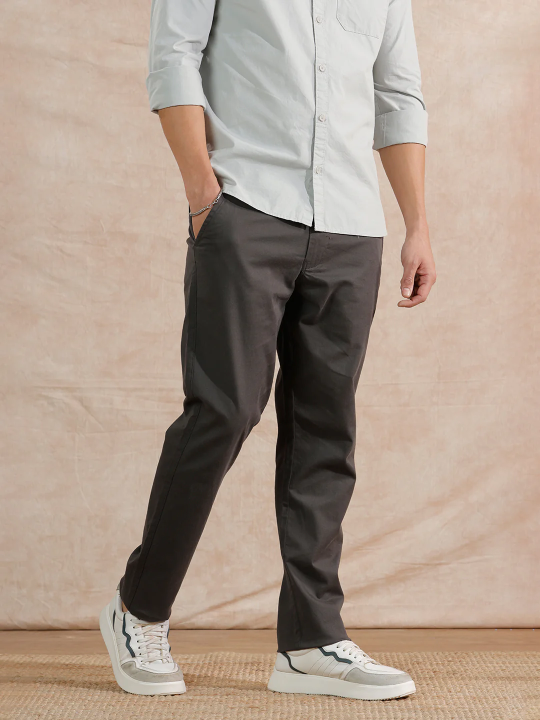 Solid Cotton Blend Trouser | Grey - Image 4