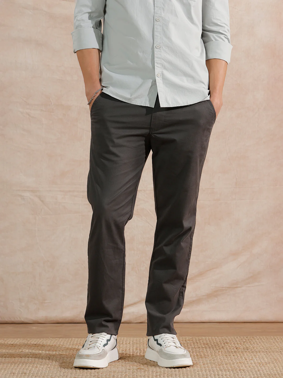 Solid Cotton Blend Trouser | Grey - Image 6