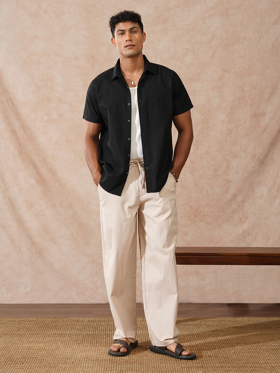 Solid Loose Fit Trouser | Beige - Image 2