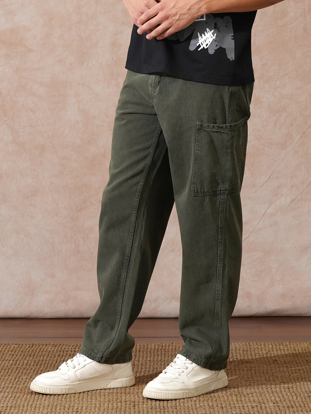 Solid Loose Fit Trouser | Olive - Image 4