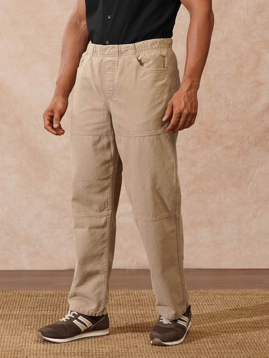 Solid Loose Fit Trousers | Khaki - Image 4