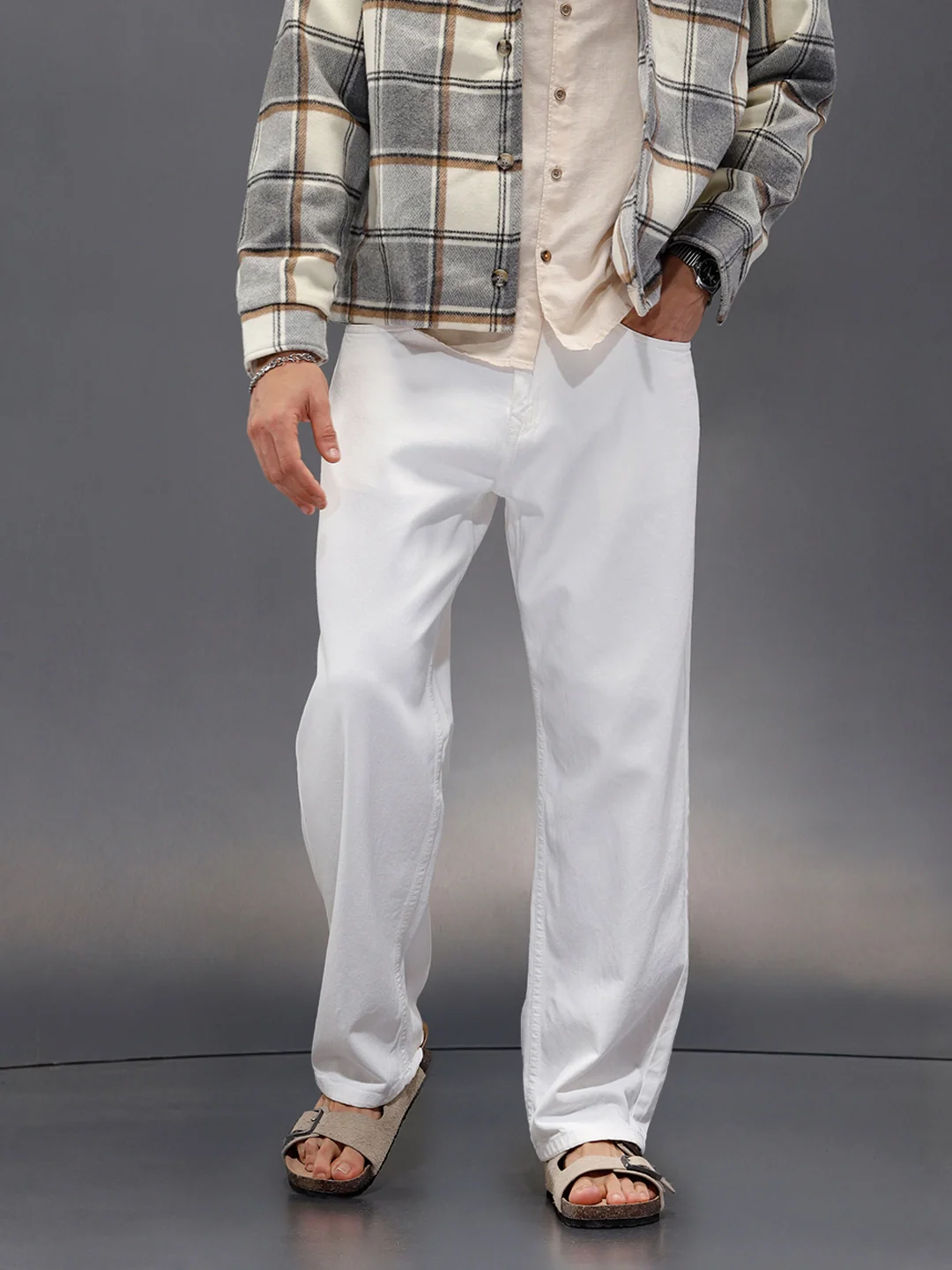 Solid Loose Fit White Jeans | White - Image 2