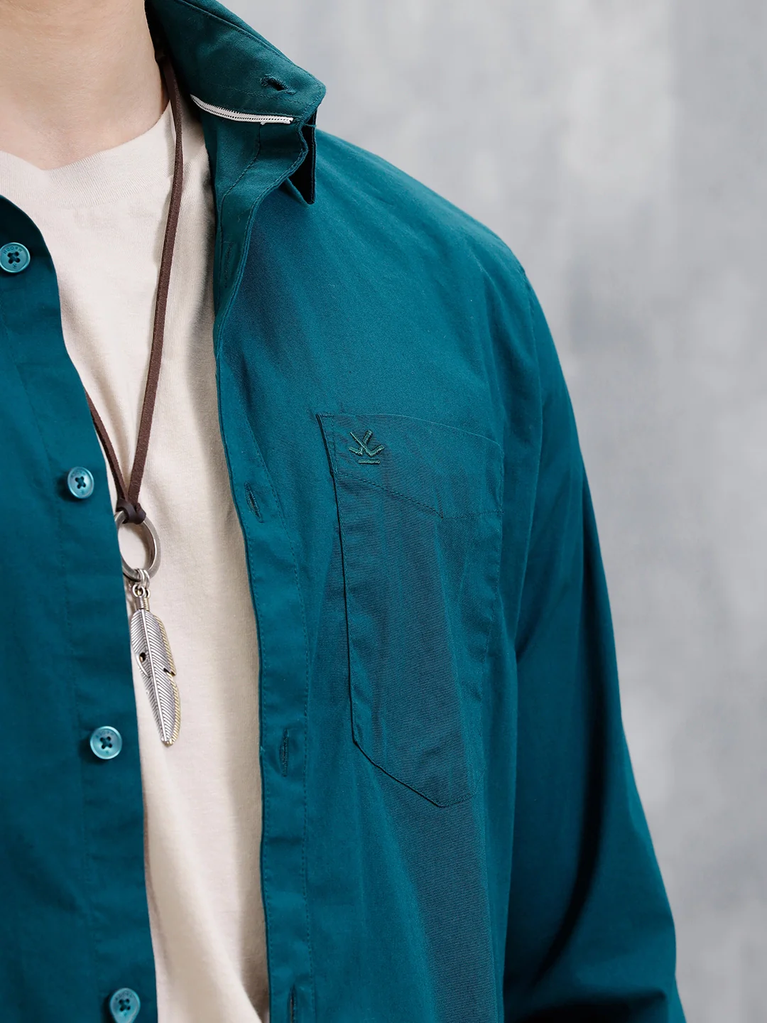 Solid Lycra Blend Shirt | Teal - Image 5