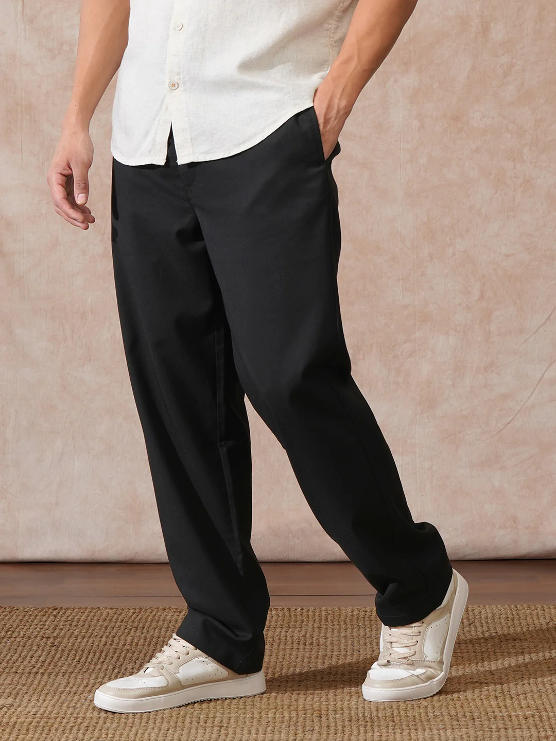 Solid Lycra Blend Trouser | Black - Image 4
