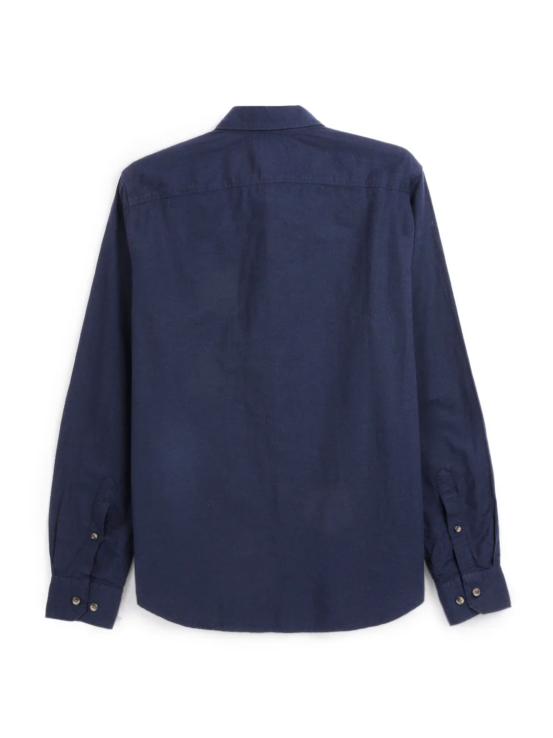Solid Navy Cotton Linen Shirt - Image 2