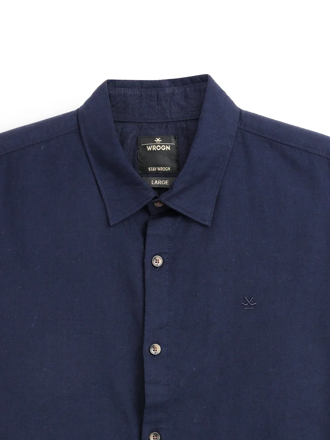 Solid Navy Cotton Linen Shirt - Image 3
