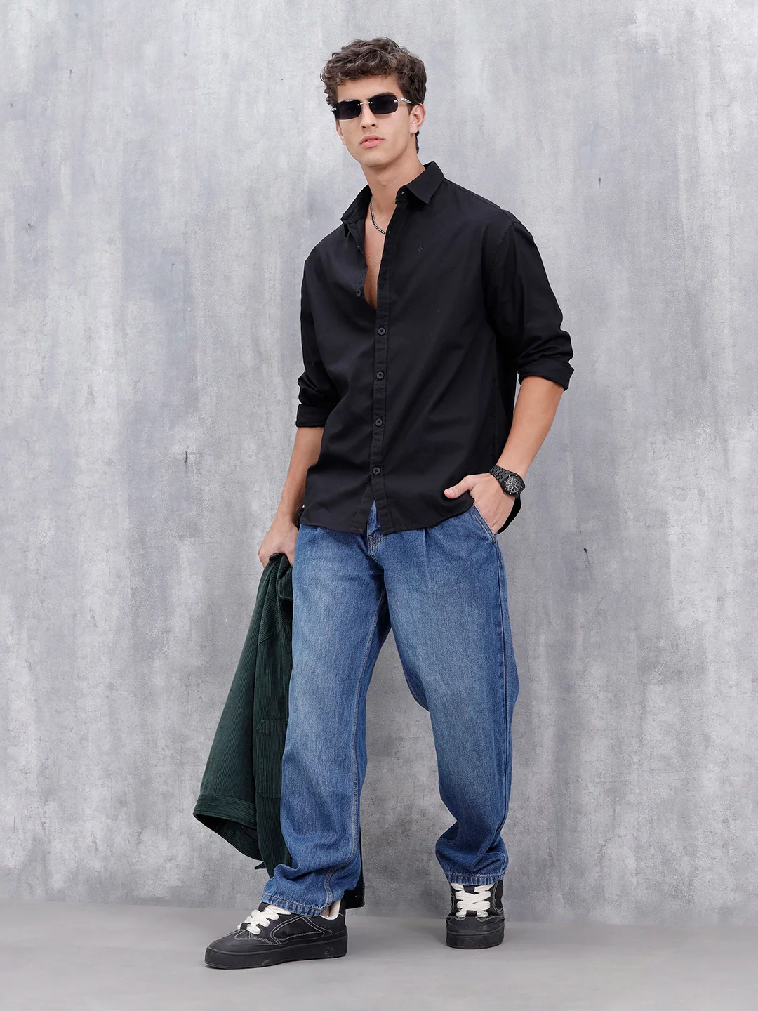 Solid Oversized Casual Shirt | Black - Image 2