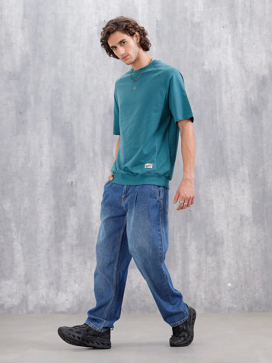 Solid Oversized Crew Neck T-shirt | Teal - Image 2