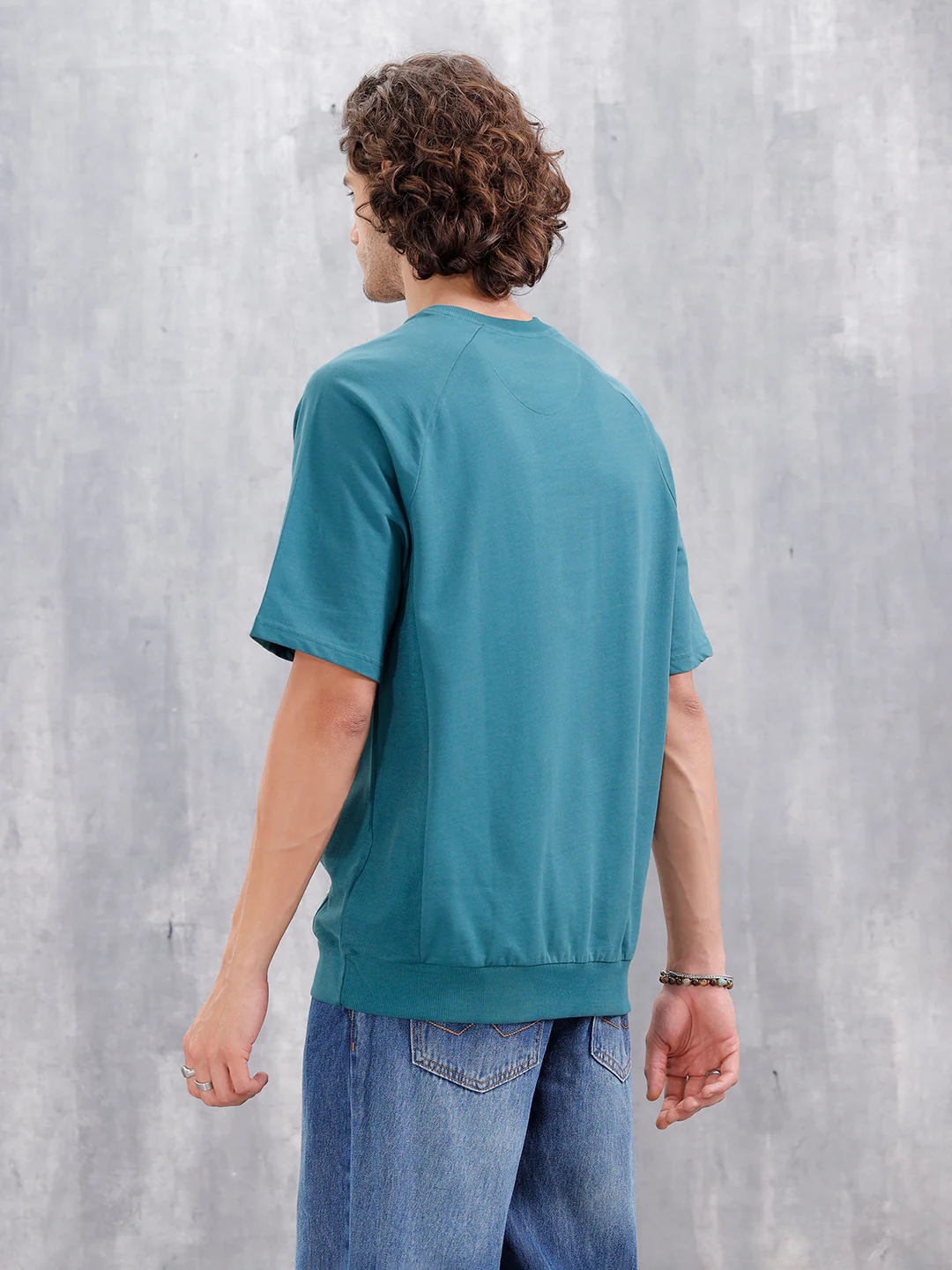 Solid Oversized Crew Neck T-shirt | Teal - Image 3