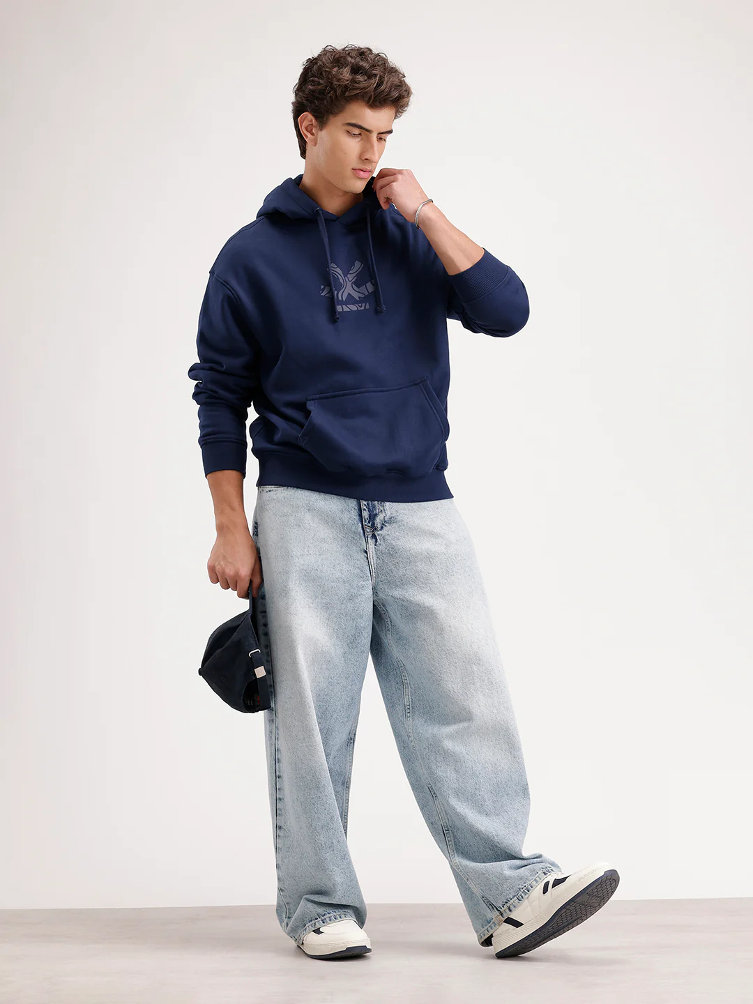 Solid Oversized Fit Hoodie  | Blue - Image 2