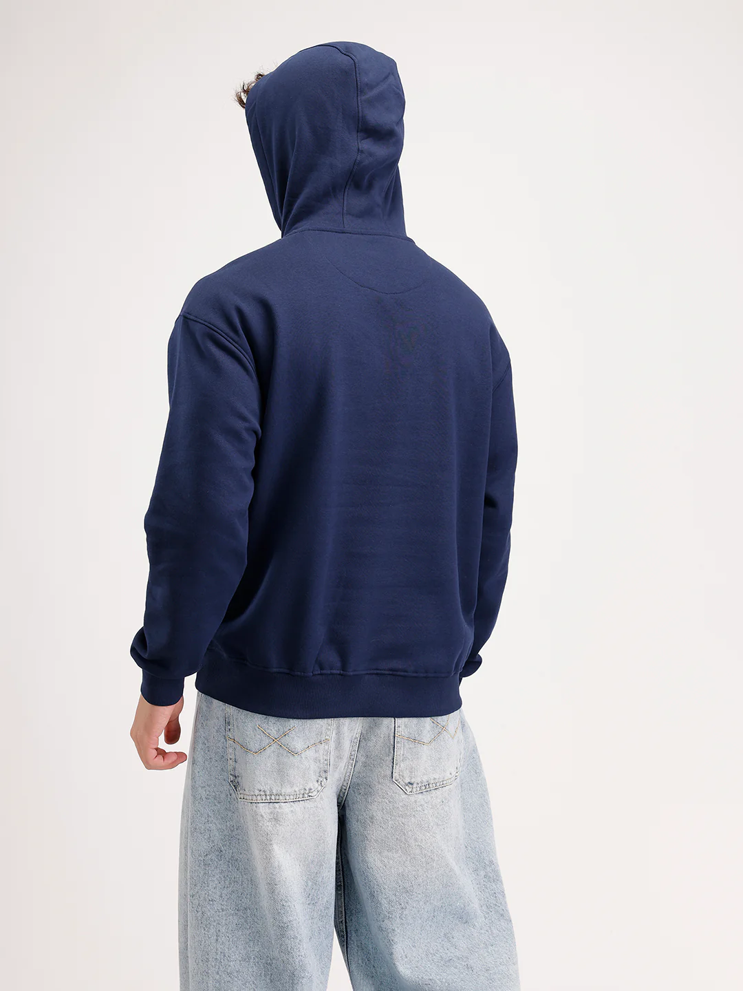Solid Oversized Fit Hoodie  | Blue - Image 3