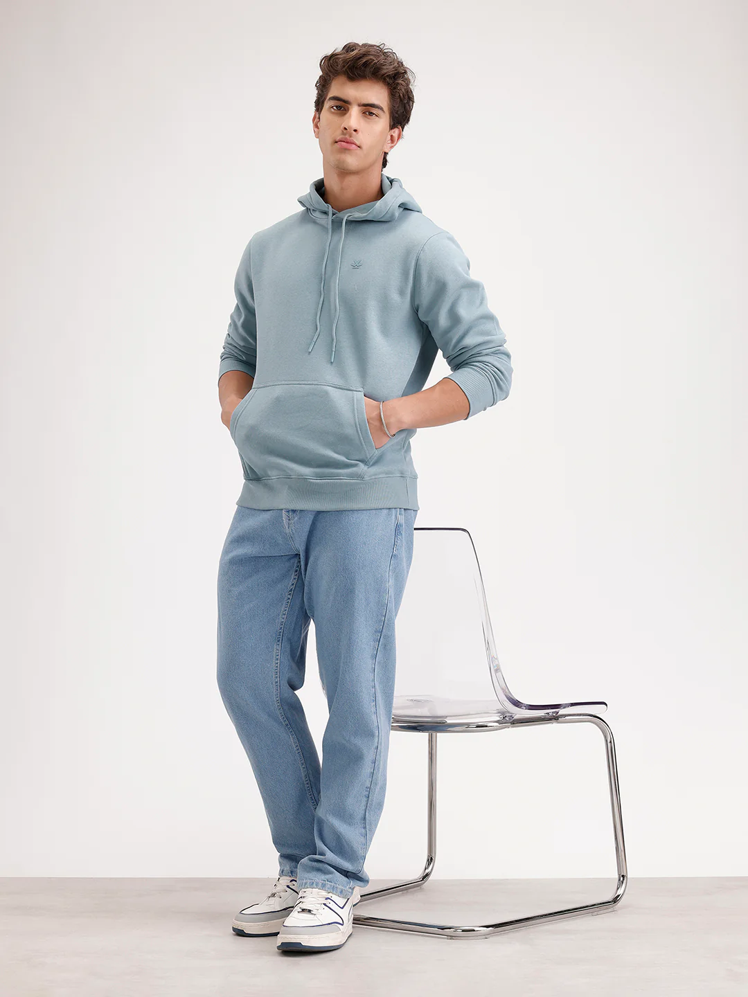 Solid Regular Fit Hoodie  | Light Green - Image 2
