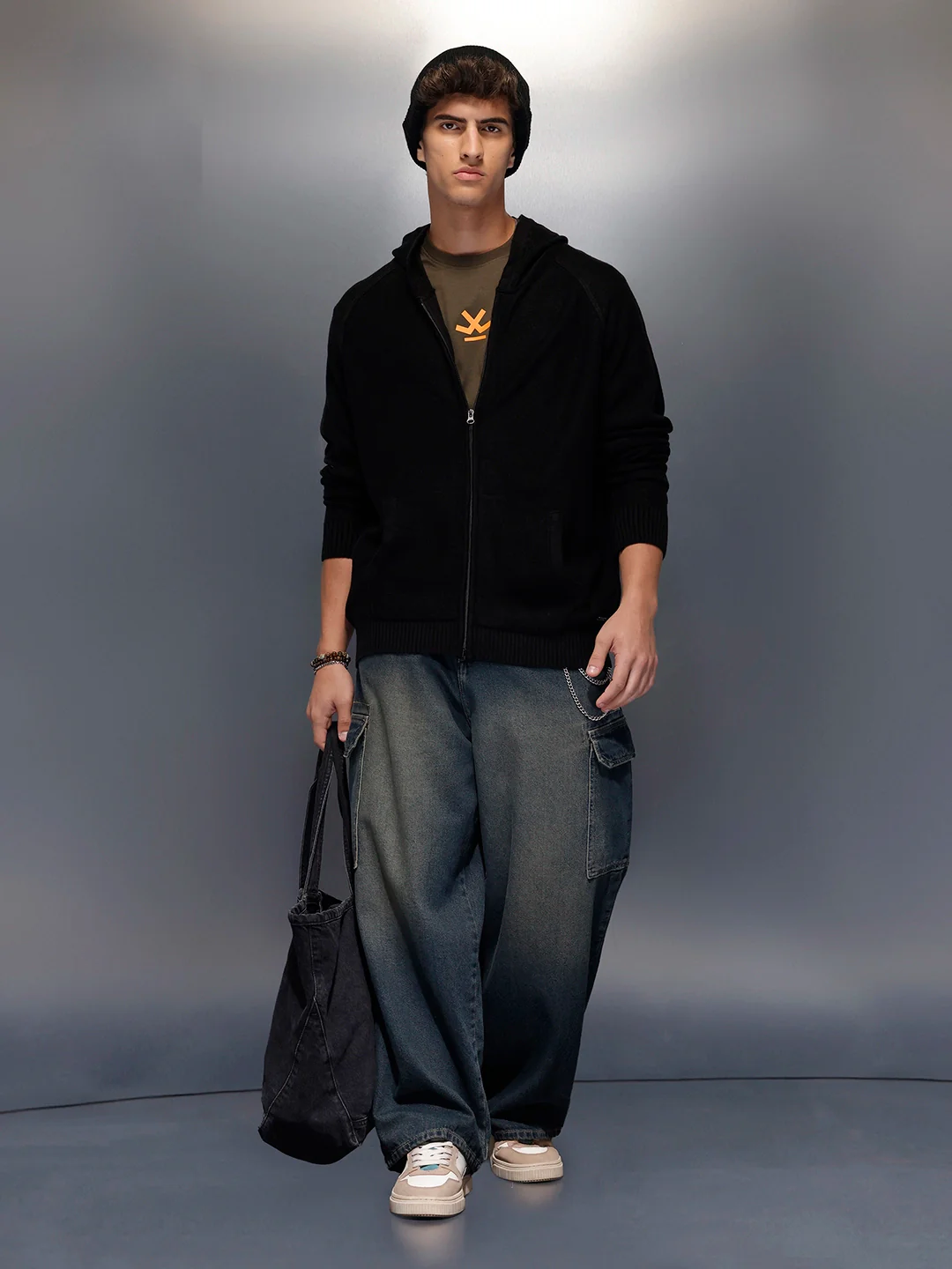 Solid Oversized Hooded Sweater   |  Black - Image 2