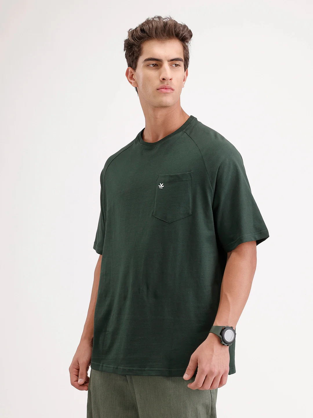 Solid Oversized Ragland Collar T-Shirt | Dark Green - Image 4