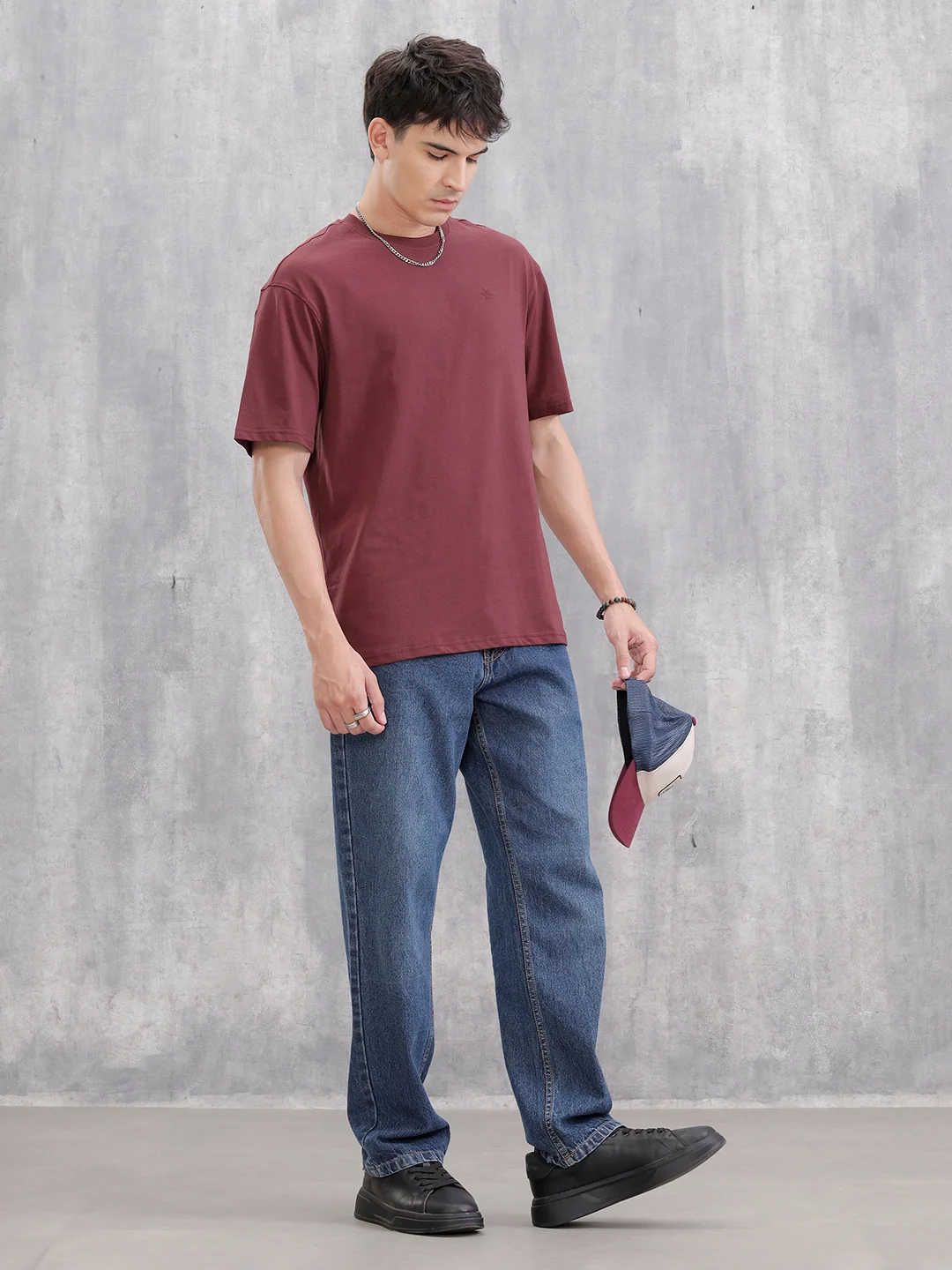 Solid Oversized T-Shirt | Maroon - Image 2