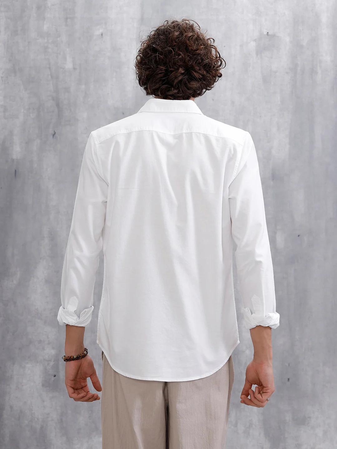 Solid Oxford Slim Fit Shirt | White - Image 3