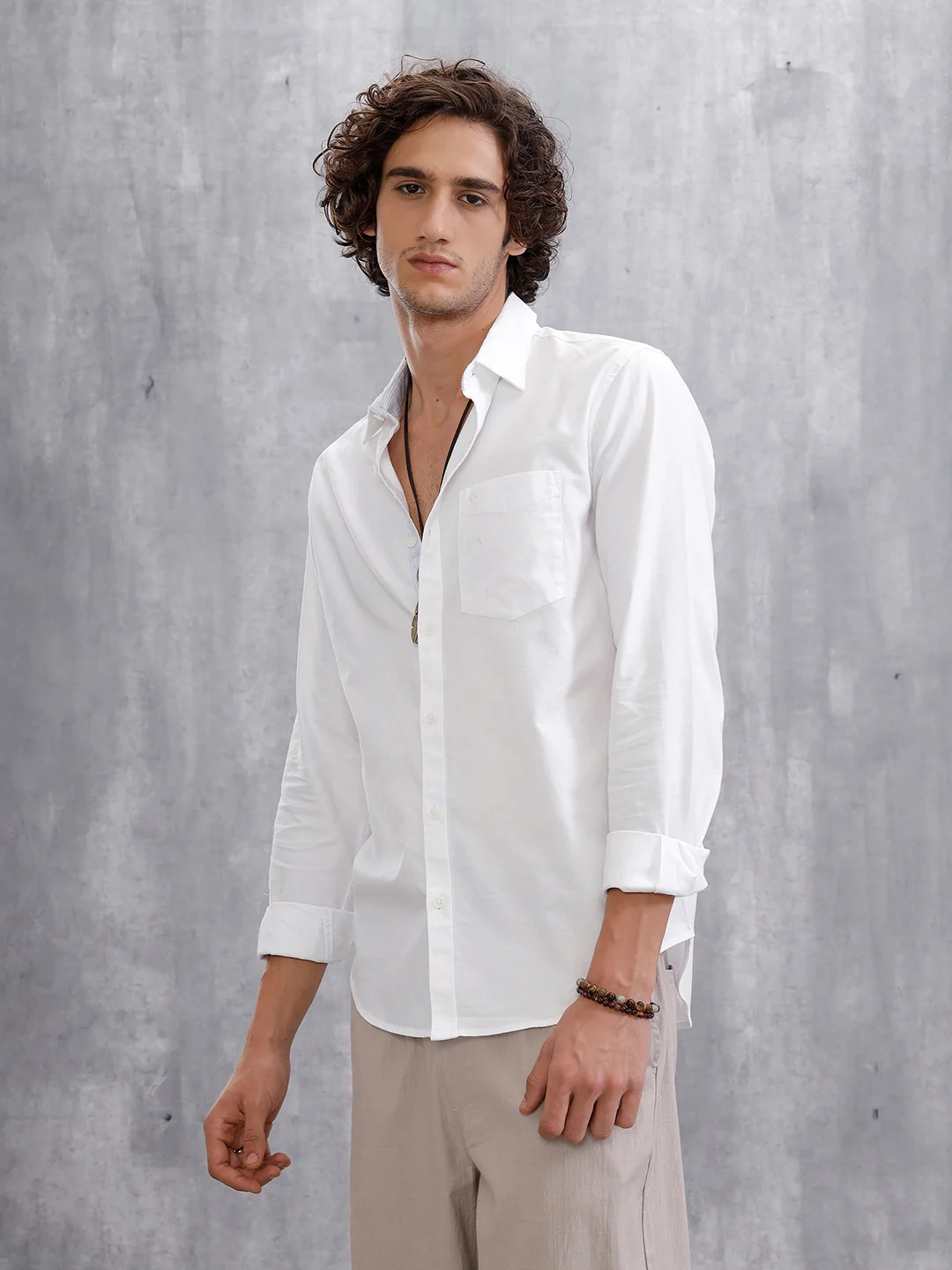 Solid Oxford Slim Fit Shirt | White - Image 4