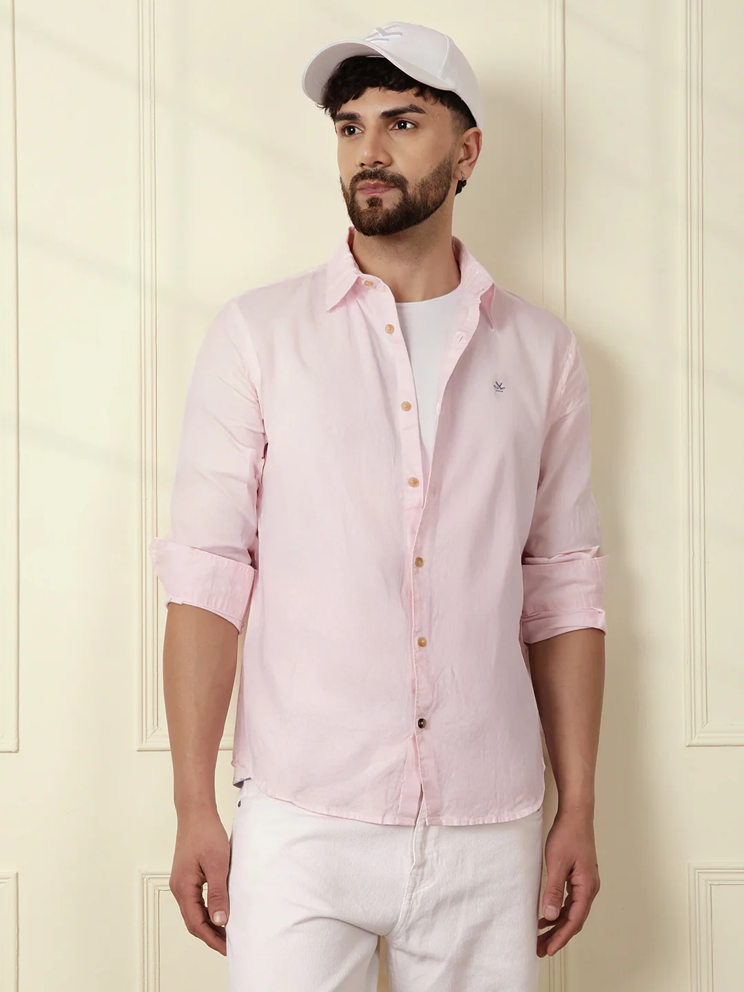 Solid Linen Blend Shirt | Pink - Image 2