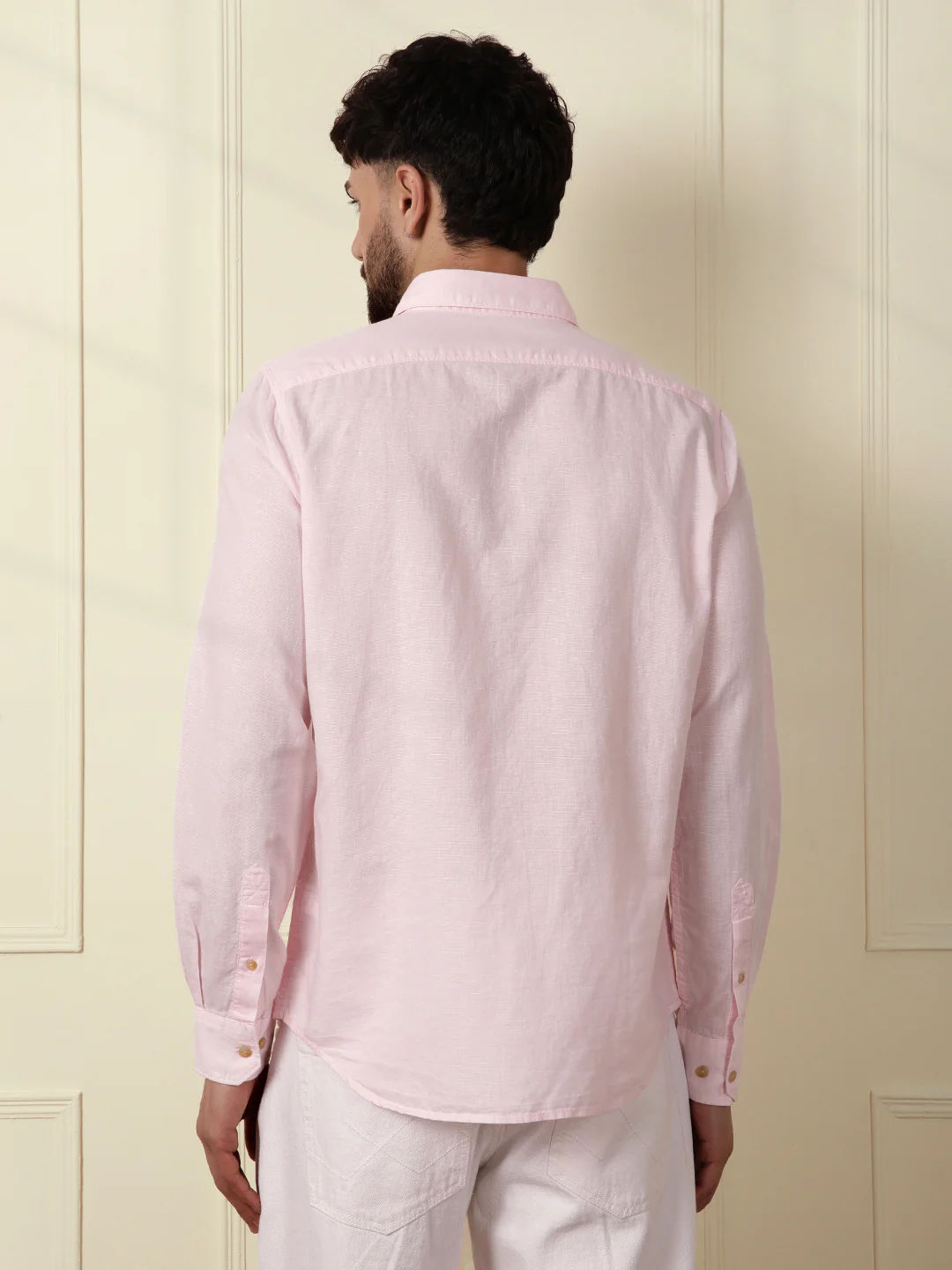 Solid Linen Blend Shirt | Pink - Image 4