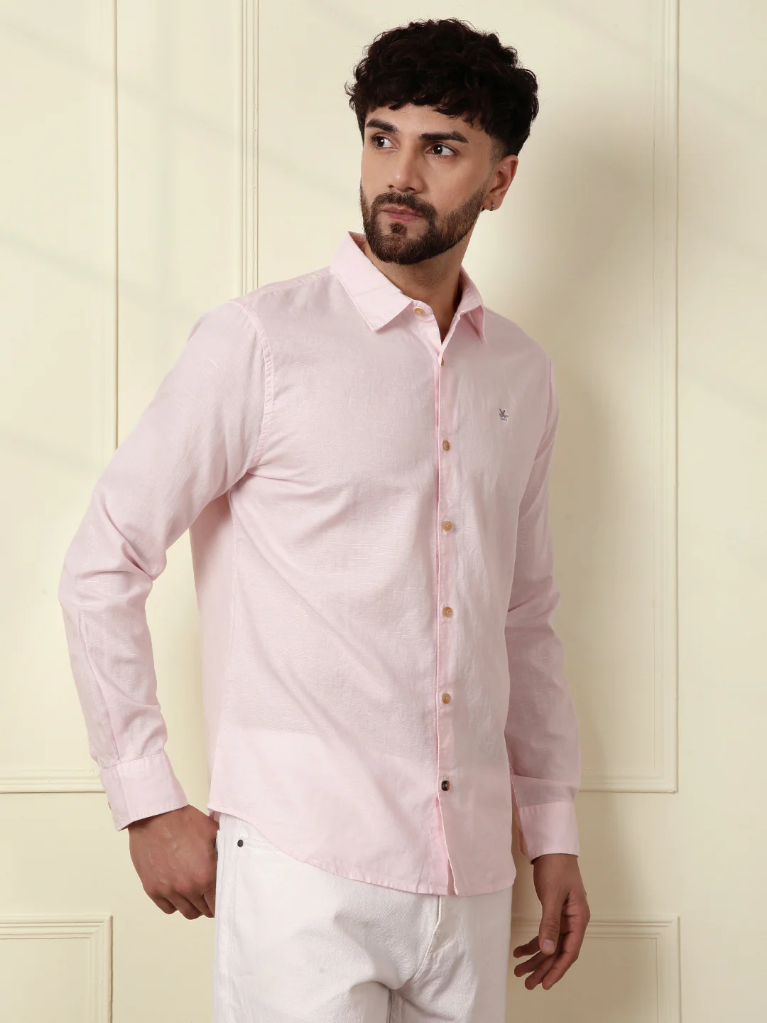 Solid Linen Blend Shirt | Pink - Image 5