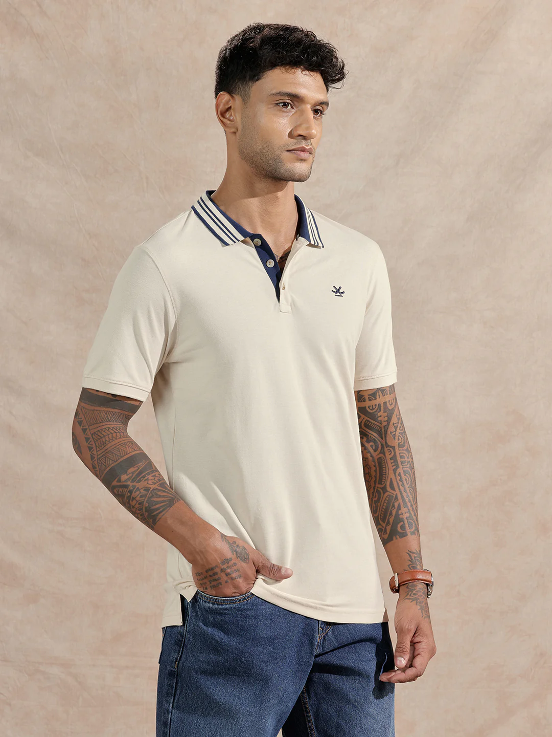 Solid Pique Polo T-Shirt | Beige - Image 4