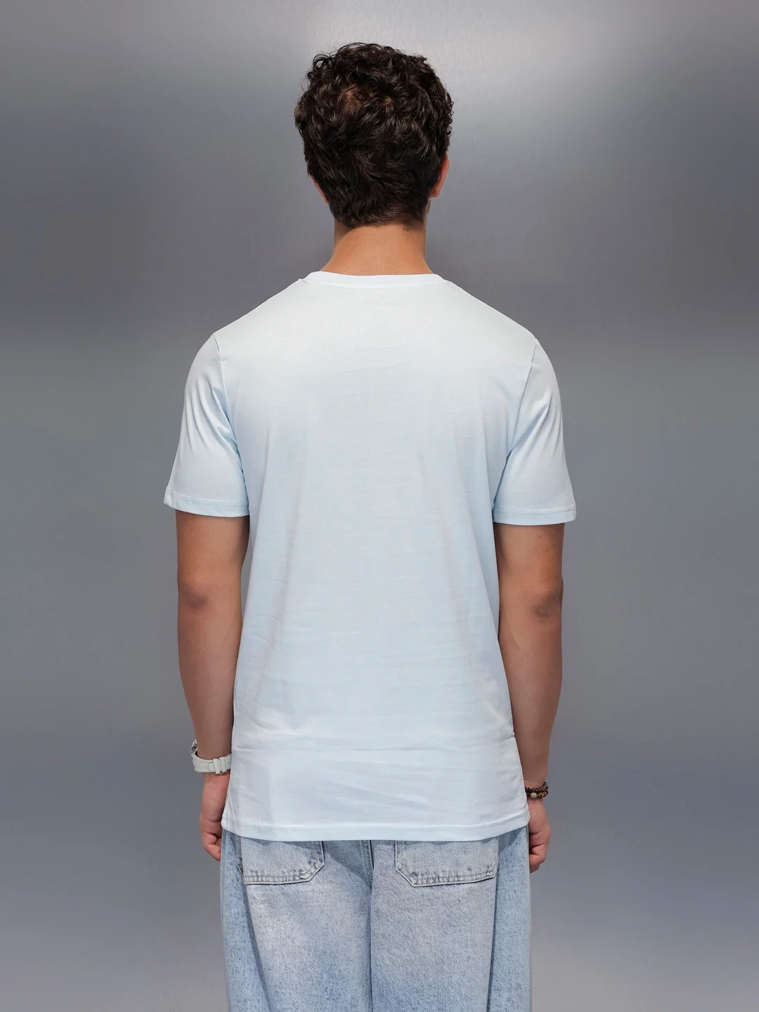 Solid Placement Printed T-Shirt   |  Light Blue - Image 3