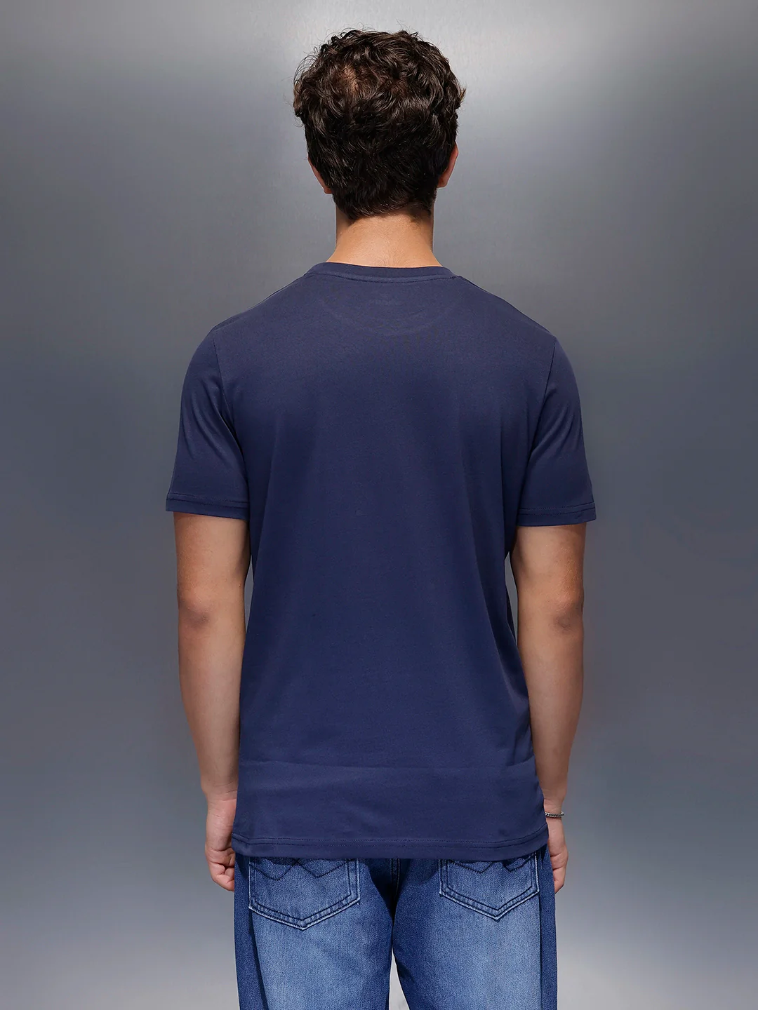 Solid Placement Printed T-Shirt   |  Navy Blue - Image 3