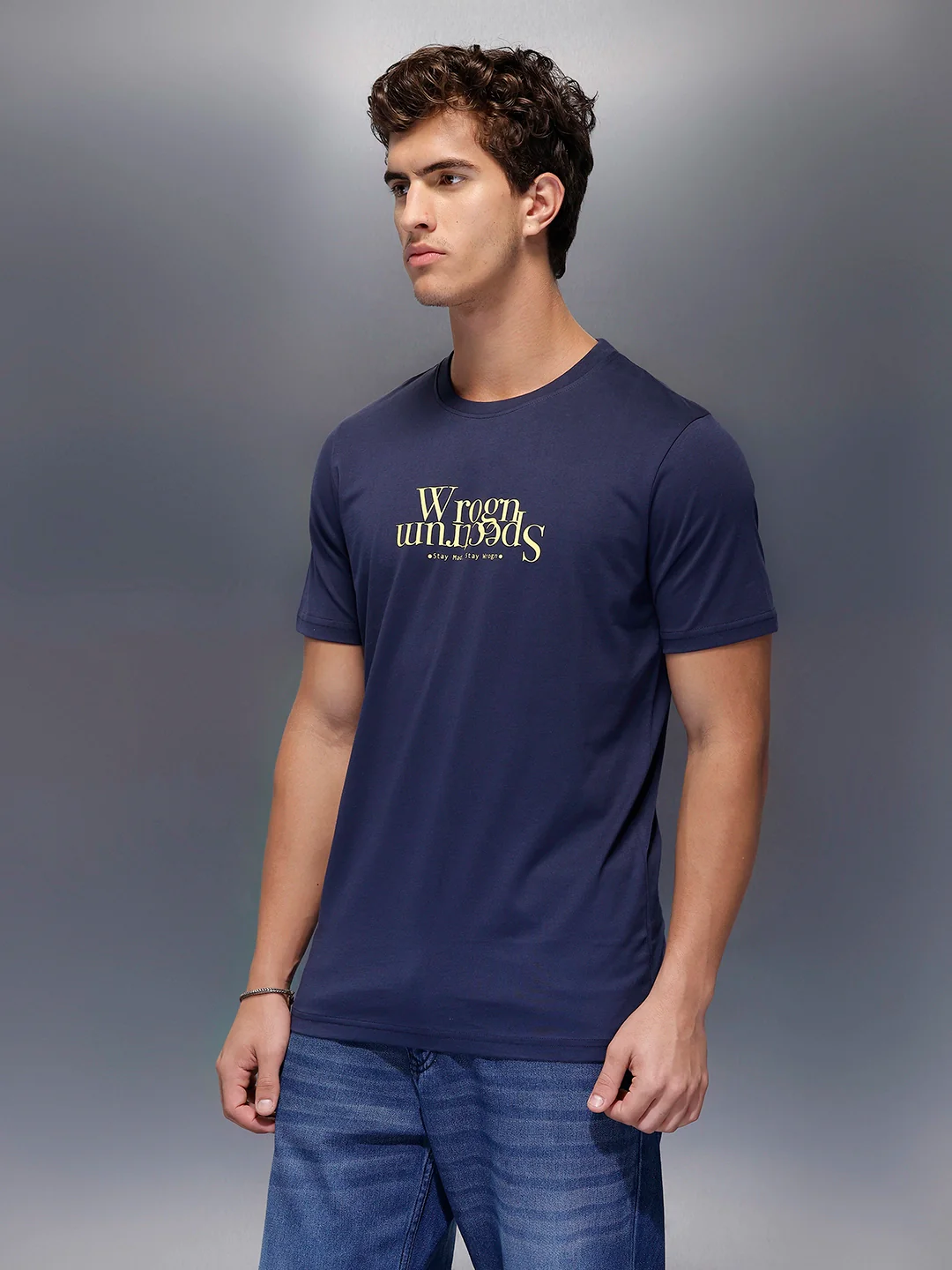 Solid Placement Printed T-Shirt   |  Navy Blue - Image 4