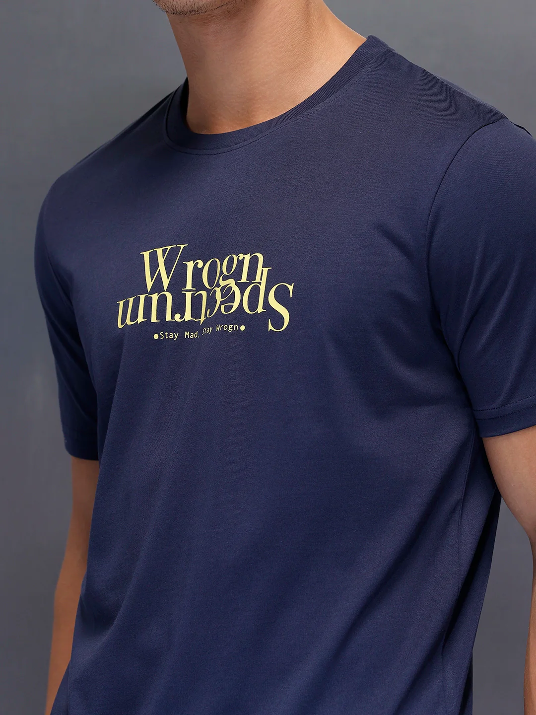 Solid Placement Printed T-Shirt   |  Navy Blue - Image 5