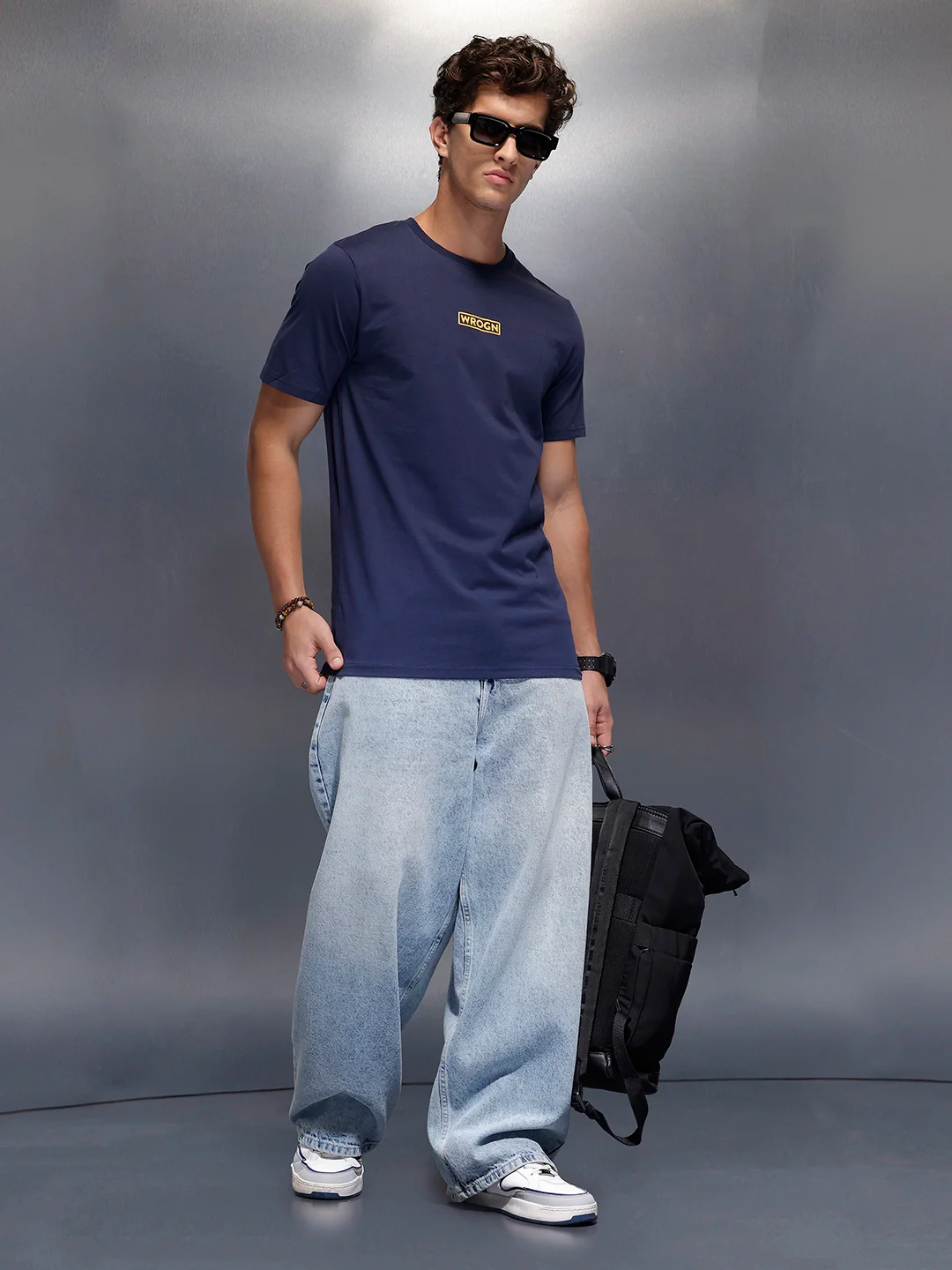 Solid Placement Printed T-Shirt   |  Navy Blue - Image 2