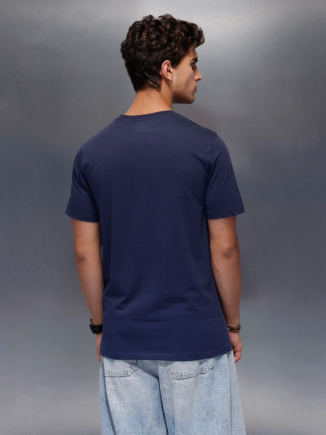 Solid Placement Printed T-Shirt   |  Navy Blue - Image 3