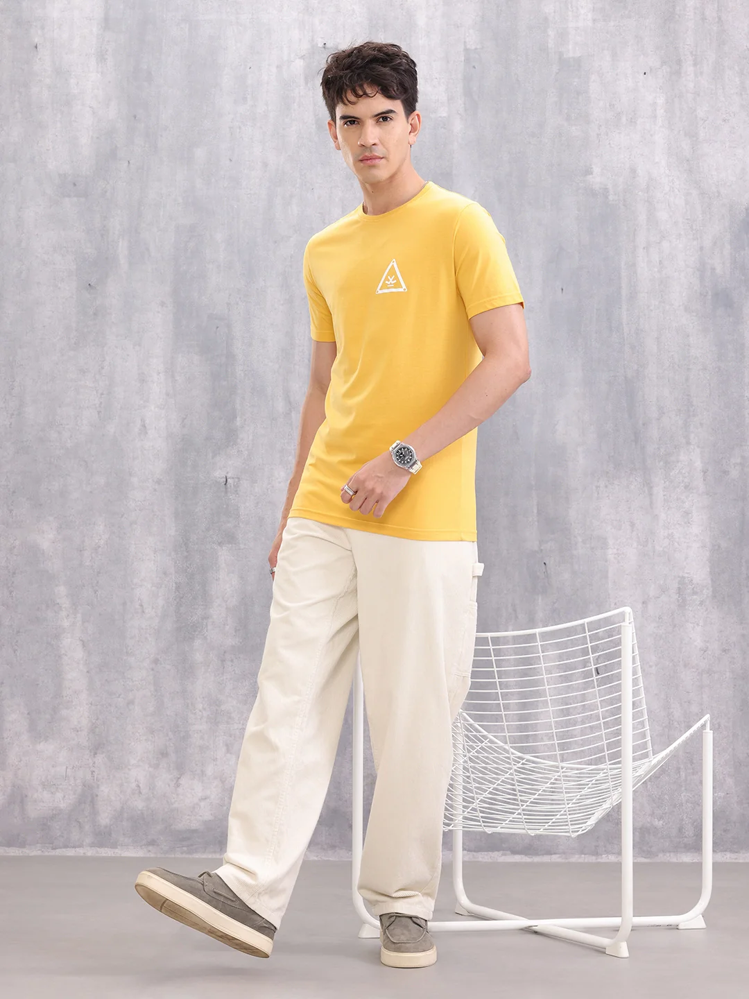 Solid Placement Printed T-Shirt | Yellow - Image 2