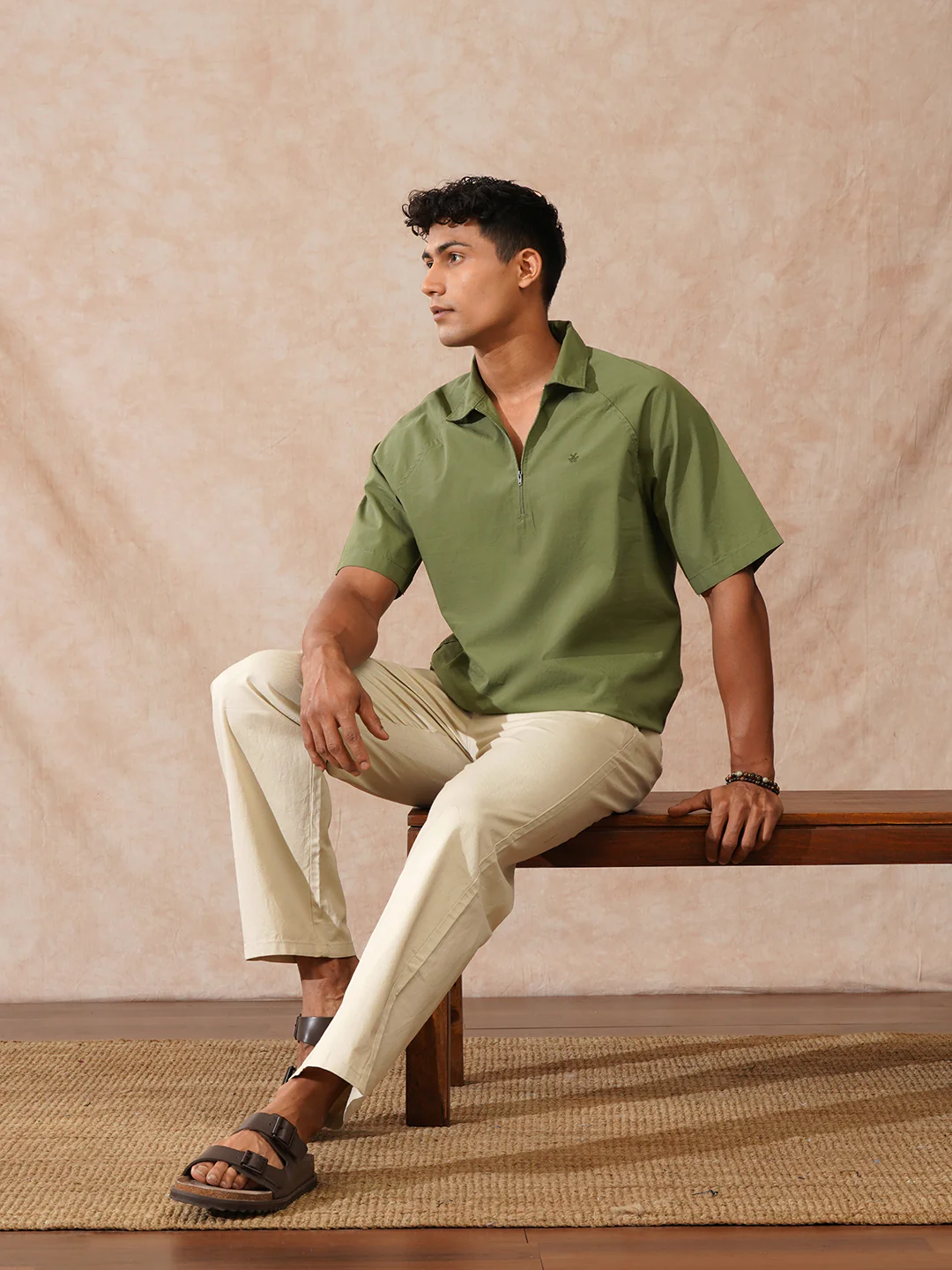 Solid Polo Collar Shirt | Olive - Image 2