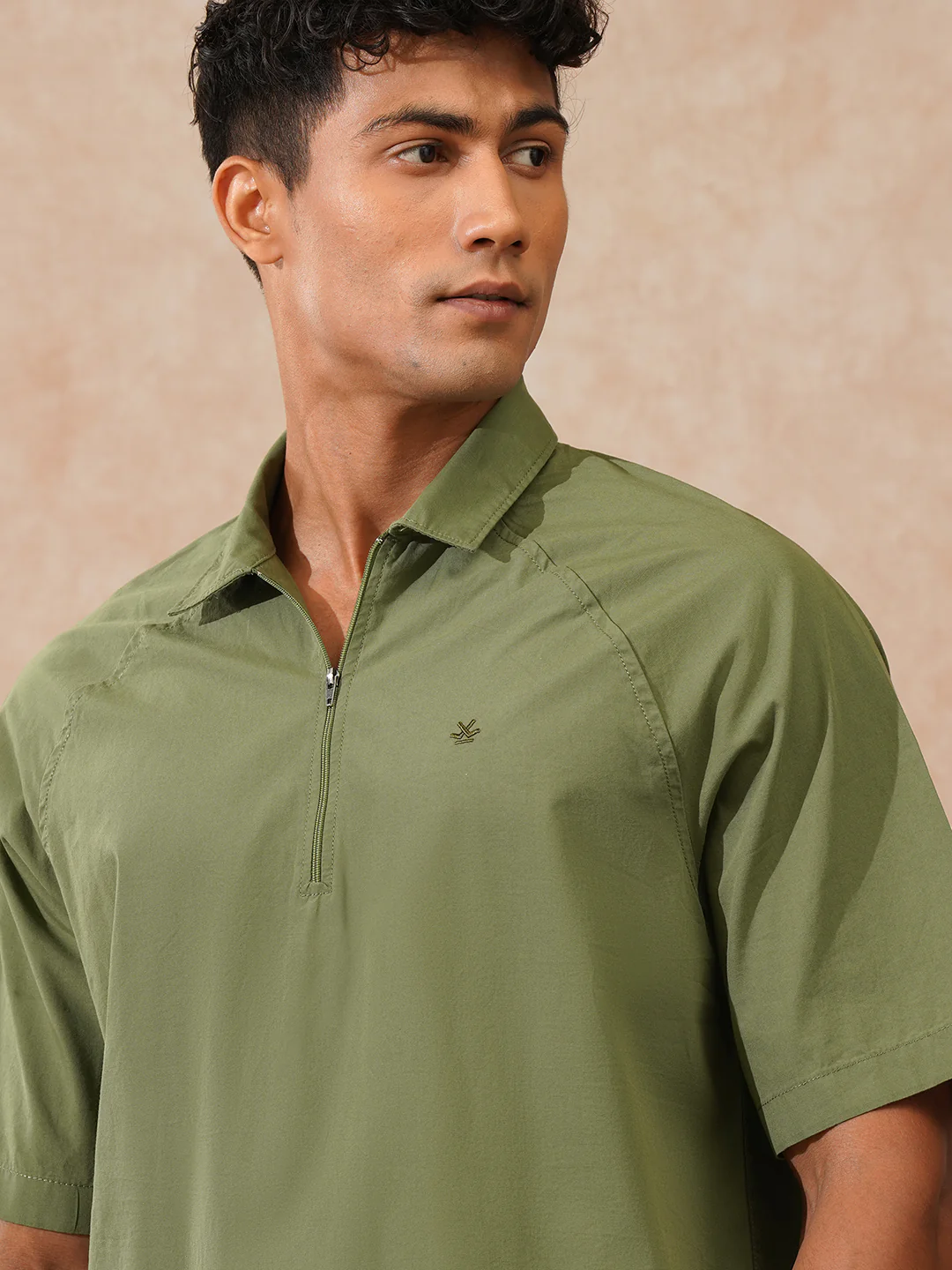 Solid Polo Collar Shirt | Olive - Image 4