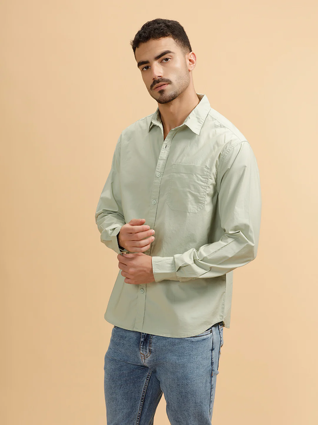 Solid Poplin Slim Fit Shirt | Light Green - Image 4