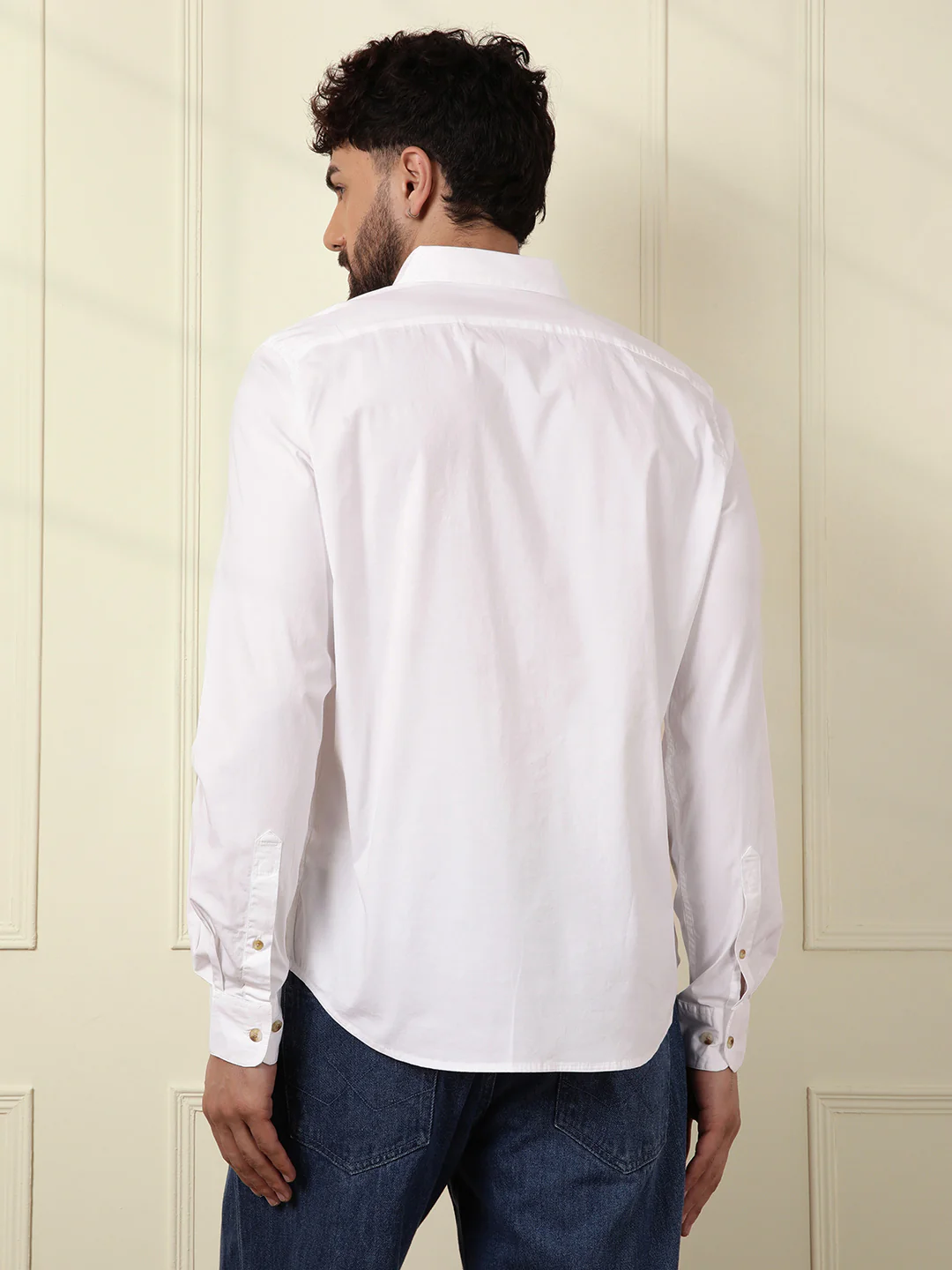 Solid Cotton Blend Stretch Shirt | White - Image 3