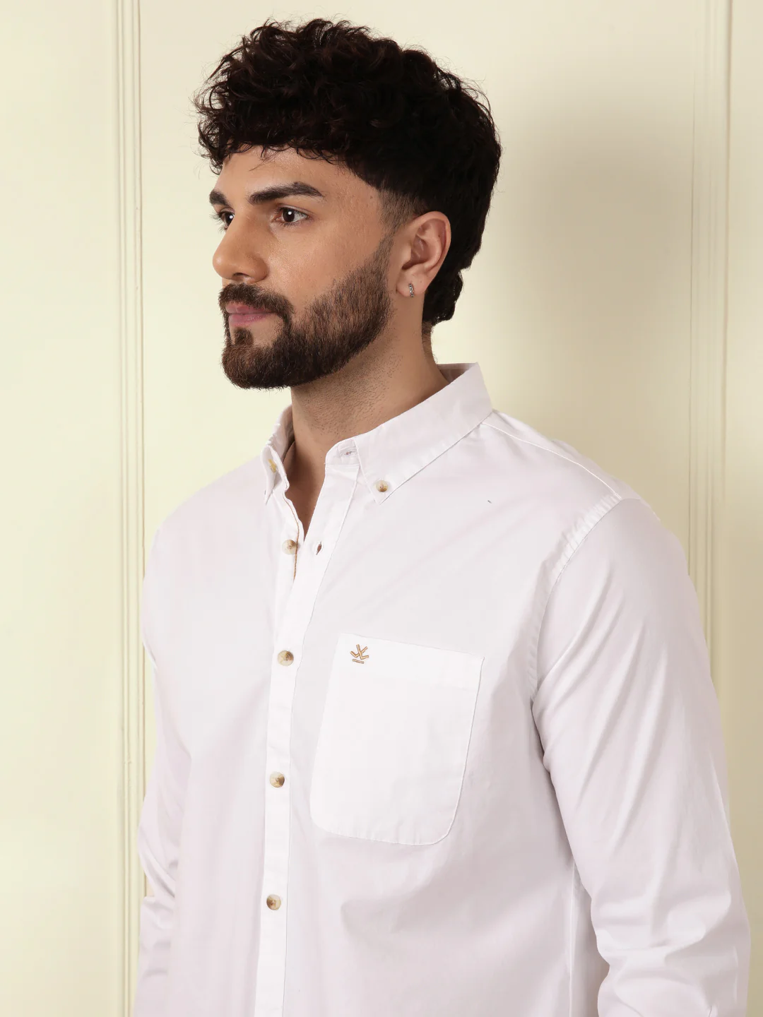Solid Cotton Blend Stretch Shirt | White - Image 5