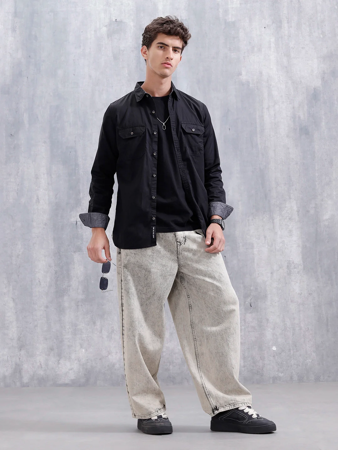 Solid Regular Fit Cotton Shirt | Black - Image 2