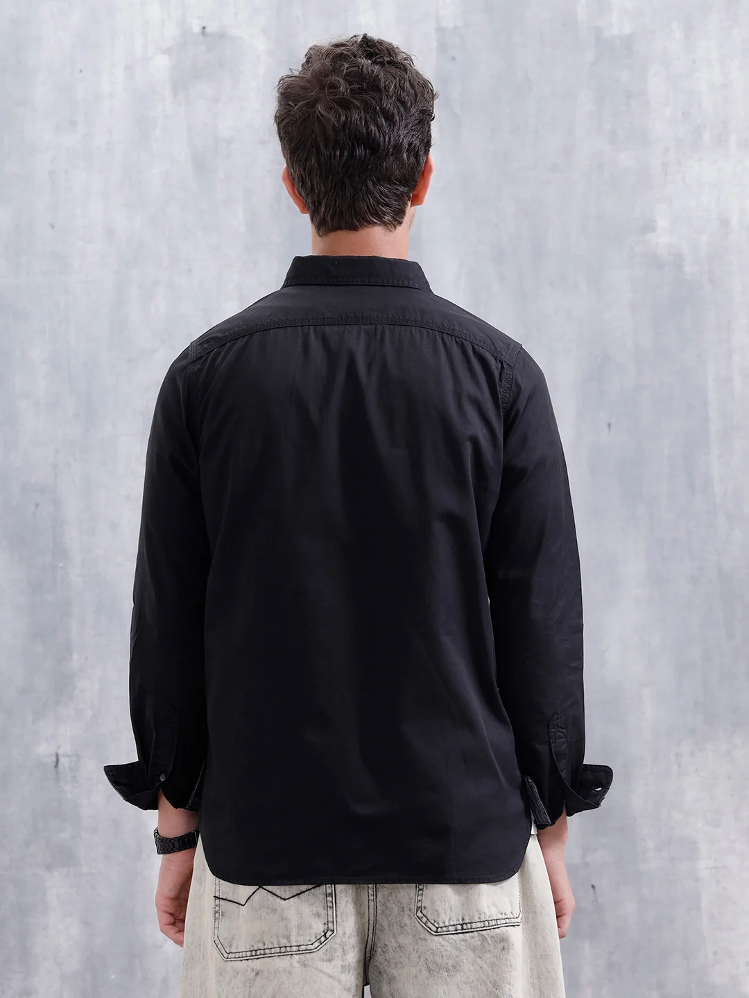 Solid Regular Fit Cotton Shirt | Black - Image 3