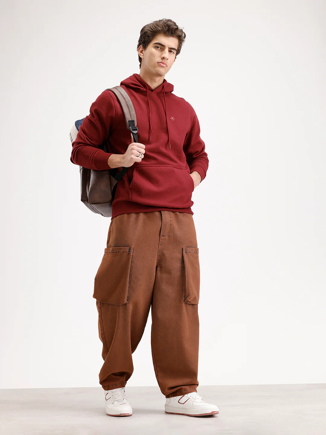 Solid Regular Fit Hoodie  | Maroon - Image 2