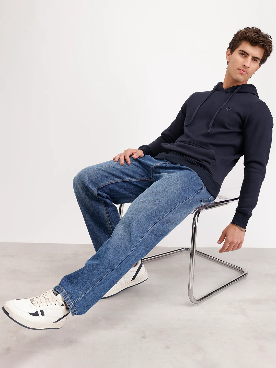 Solid Regular Fit Hoodie  | Navy Blue - Image 2