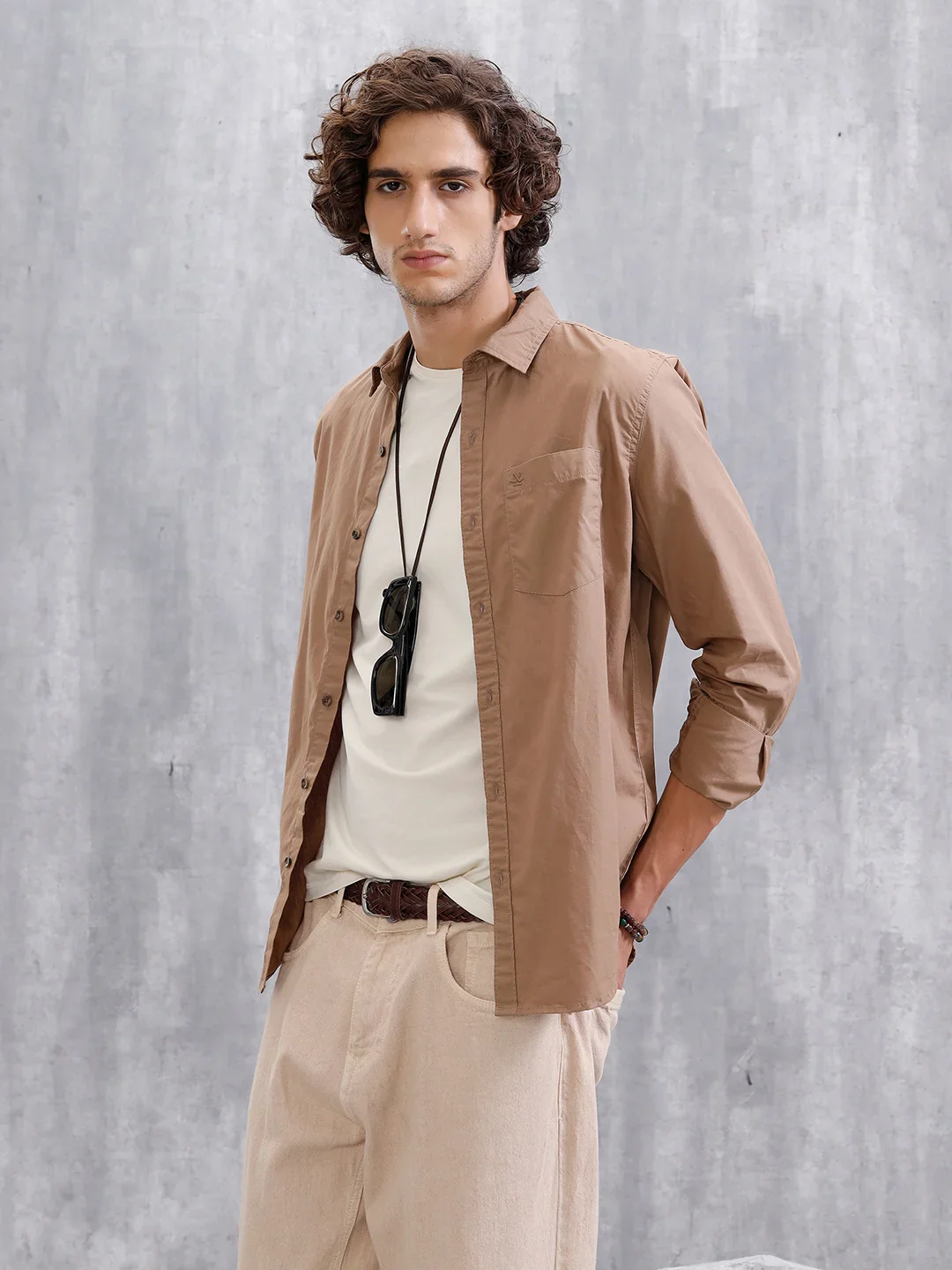 Solid Regular Fit Shirt  | Khaki - Image 4