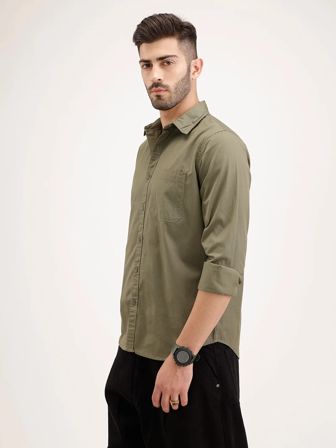 Solid Regular Fit Shirt | Olive - Image 4